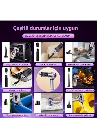 Leerfei Lf-6697aplus 8in1 Şarjlı Araç Süpürgesi 20000pa Yüksek Emiş Gücü, El Süpürgesi