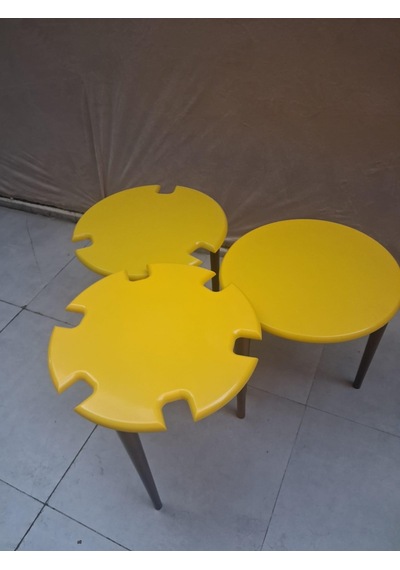 Zigon Dümen Sehpa 90609 Yuvarlak Model Kayın Torna Parlak Sarı Tabla Ceviz Ayak Sarı