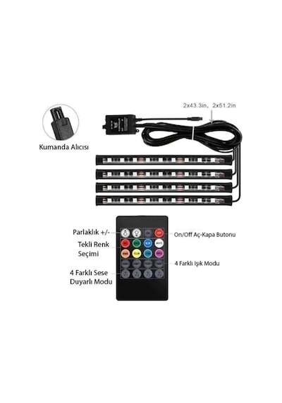 Duffa Premium Rgb Araç İçi Atmosfer Led Aydınlatma Seti - Sese Duyarlı Müzik Ritimli Araba Ayak Altı Led Şerit,