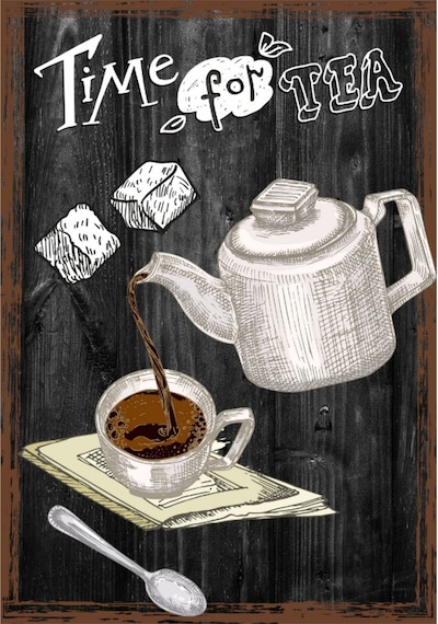Time For Tea Siyah Çerçeve Görünümlü Ahşap Duvar Tablosu A4 - Çay Zamanı 21 X 29.7 Model4 Room9