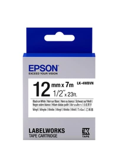 Epson Lk-4wbvn Vinil Beyaz Üzeri Siyah 12mm 7metre Etiket