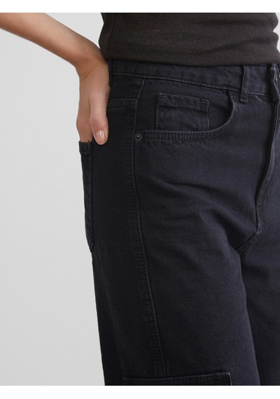 Lcw Jeans Siyah Wideleg Kadın Kargo Jean Pantolon