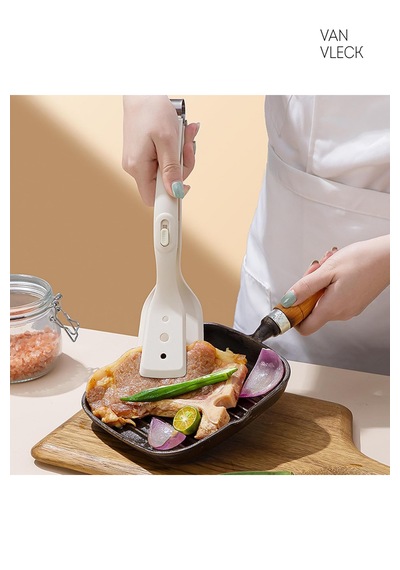 Silikon Maşalı Spatula Isıya Dayanıklı, Kaymaz Saplı, Çok Amaçlı Mutfak Maşası Spatula Krem