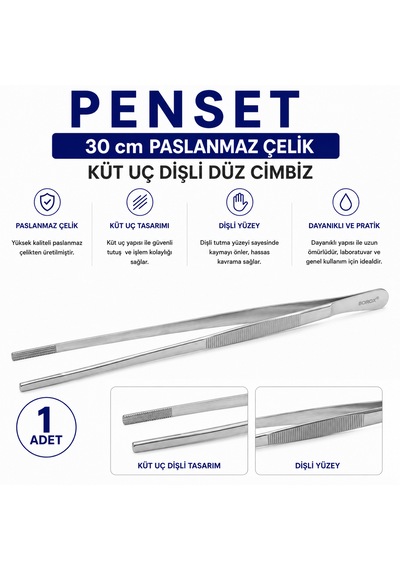 Penset 30 Cm Paslanmaz Çelik - Küt Uç Dişli Düz Cımbız