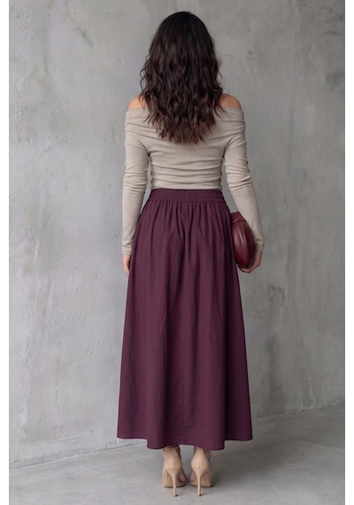 Madmext Mürdüm Beli Lastikli Midi Boy Kadın Etek Mg2616