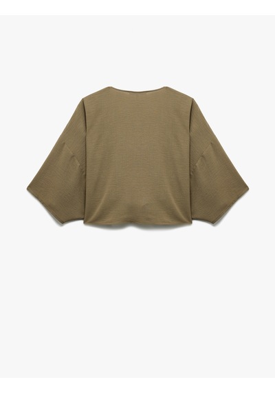 Koton Kısa Kollu Kruvaze Yaka Bağlama Detaylı Oversize Kimono Haki 5sal50003ıw Haki