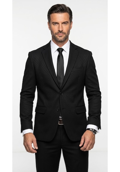 Plus Scorpion Slim Fit Pike Dokuma Erkek Blazer Ceket Modern Şık Günlük Kombin Siyah