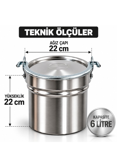 6 Litre Paslanmaz Krom Çelik Yoğurt Mayalama Ve Süt Kabı Satır/bakraç Demir Kulp Metalik