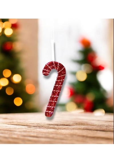 Yılbaşı Süsü İpli Baston Şeker Kırmızı 17 Cm
