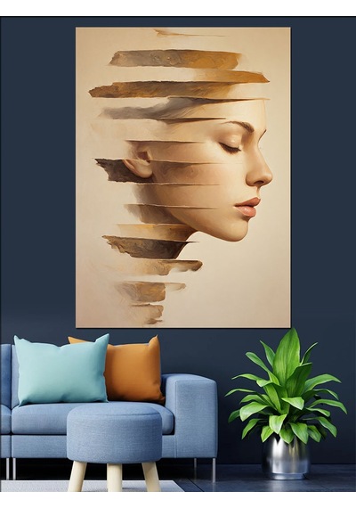 Katmanlı Yüz Soyut Sanat Dekoratif Kanvas - Mdf Ahşap Tablo