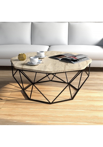 Diamond Metal Ayaklı Orta Sehpa - Traverten Traverten