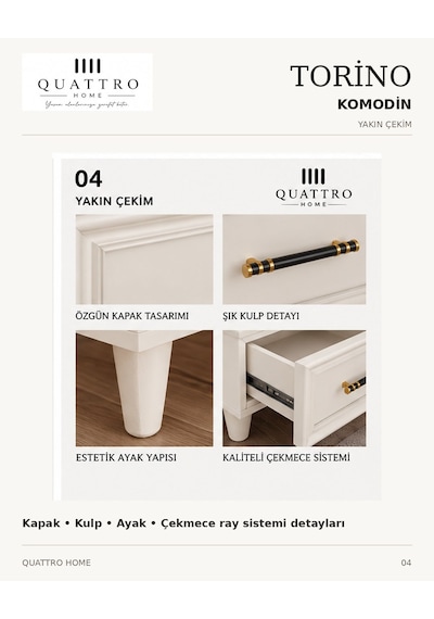 Torıno Komodin Çekmeceli Beyaz