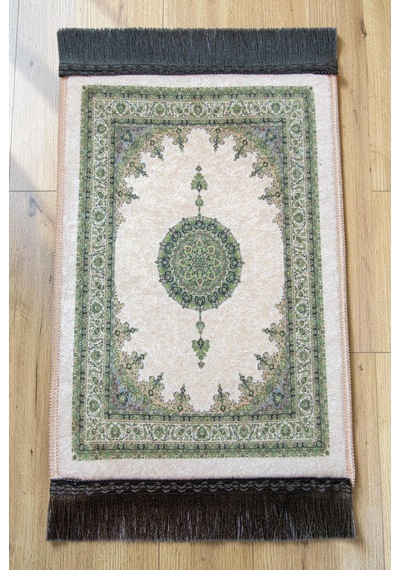 Mini Alın Seccadesi Kaymaz Taban Desenli Cep Tipi Seyahat Namaz Seccadesi - Krem