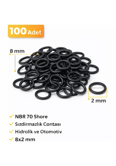 8x2 Mm O-ring Nbr 70 Shore Sızdırmazlık Contası Hidrolik Oring Lastik100 Adet