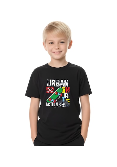 Fyk Kids Erkek Çocuk Tişört-şort Urban Skate Baskılı Alt-üst Takım Siyah