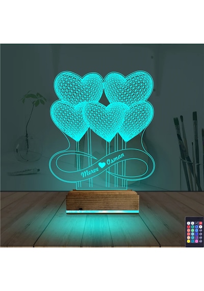 Luvivia Kalp Sevgiliye Hediye Kişiye Özel 3d Lamba - Masa Gece Lambası V17 Şeffaf