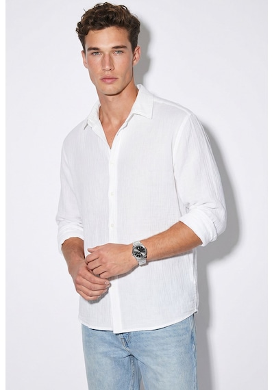 Bianco Lucci Erkek Nefes Alabilir Yarım Oversize Müslin Kumaş Uzun Kol Yakalı Gömlek 60001001 - Beyaz Bianco Lucci Erkek Nefes Alabilir Yarım Oversize Müslin Kumaş Uzun Kol Yakalı Gömlek 60001001 - Beyaz