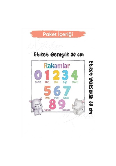 Rakamlar Sticker Seti 30x30 Cm Cam Duvar Sticker Seti Diğer