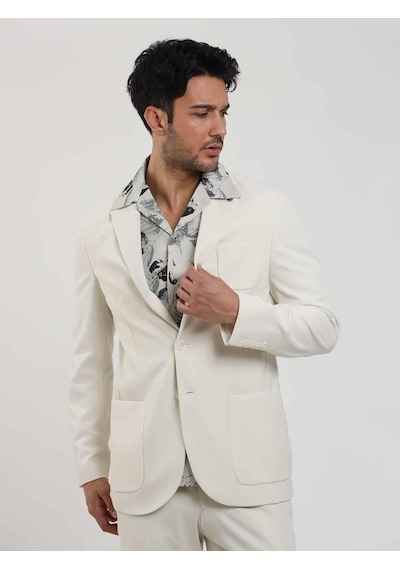 Dufy Bej Erkek Slim Fit Düz Mono Yaka Casual Ceket - 104432-bej Bej
