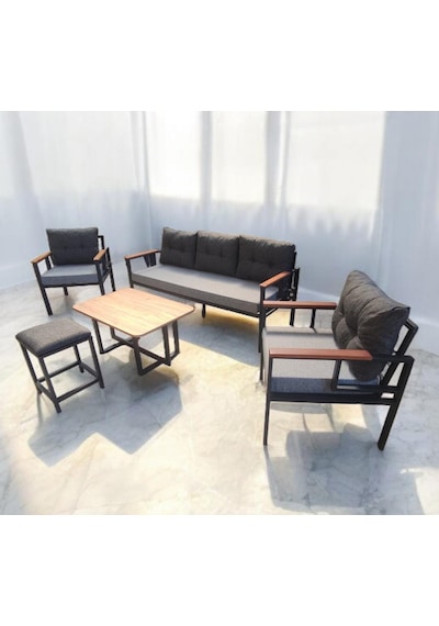 Pielize Bahçe Balkon Mobilyası Gri Antrasit 3+1+1 Sehpa Puf Antrasit - Gri Pielize Bahçe Balkon Mobilyası Gri Antrasit 3+1+1 Sehpa Puf Antrasit - Gri