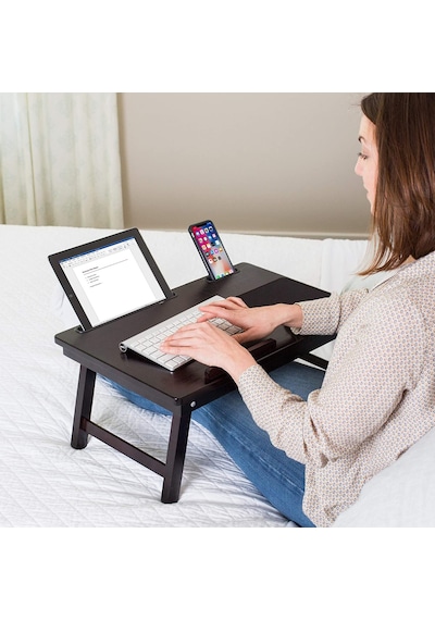 Eğim Ayarlı Ahşap Portatif Tablet Laptop Sehpası Keyif Masası Siyah