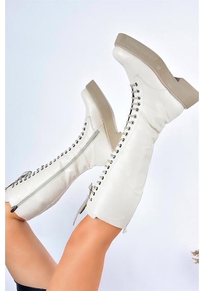 Fox Shoes Bej Bağcıklı Günlük Kadın Çizme L610130909