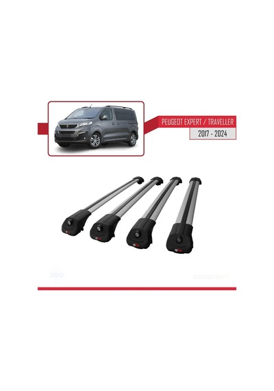 Peugeot Expert - Traveller 2017 Ve Sonrası İle Uyumlu Ace-1 Ara Atkı Tavan Barı Gri 4 Adet Bar