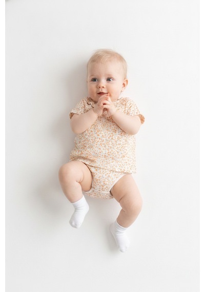 Tiffany Baby & Kids Müslin Orange Flower Tasarımlı Yaka Fırfırlı Üst Ekru