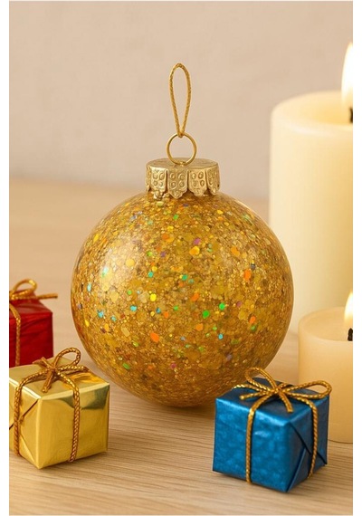 Beysüs Yılbaşı Çam Ağacı Süsü Parlak Özel Gold Simli Holiday Cici Top 8cm 3lü