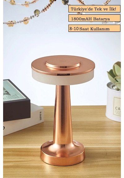 Rose Gold Dokunmatik Şarjlı Masa Lambası Dim Edilebilir Dekoratif Kablosuz Abajur