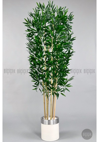 Yapay Bambu Ağacı 170cm Krem Silver Metal Saksıda Krem-silver