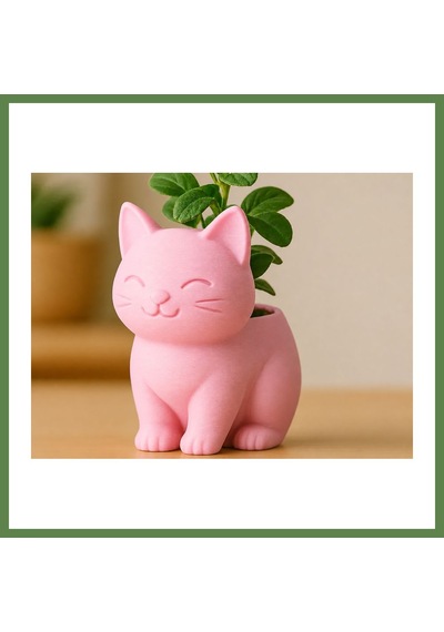 Bezos 3d Baskı Sevimli Kedi Saksı - Figürlü Sukulent Saksısı-pembe Hb006
