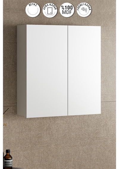 Çiğdem 55 Cm Beyaz Mdf Aynalı Asma Banyo Üst Dolabı Beyaz