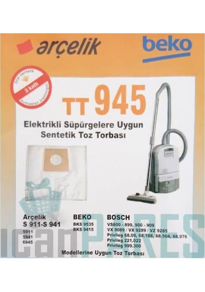 Arçelik Uyumlu S 6945 Süpürge Sentetik Bez Toz Torbası (20 Adet)
