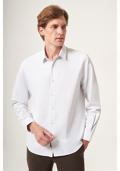 İmza Beyaz-gri Sert Yaka Slim Fit Pamuklu Gömlek 1004265123 Beyaz - Gri