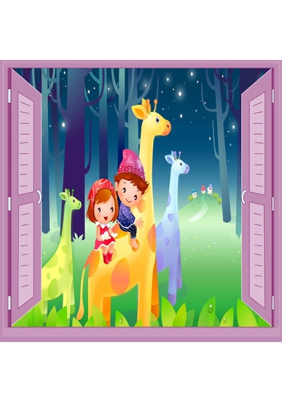 Çocuk Odası Bebek Odası Pencere Poster Duvar Kağıdı Zürafa