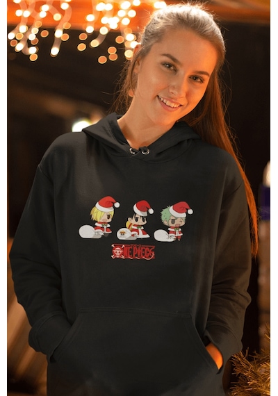 One Piece Yılbaşı Kapşonlu Sweatshirt 001