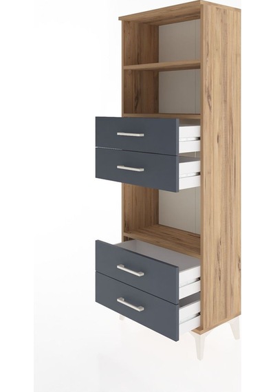 Arges Dolap 3 Raflı 4 Çekmeceli 60x30x163 Çam-antrasit Atlas Çam