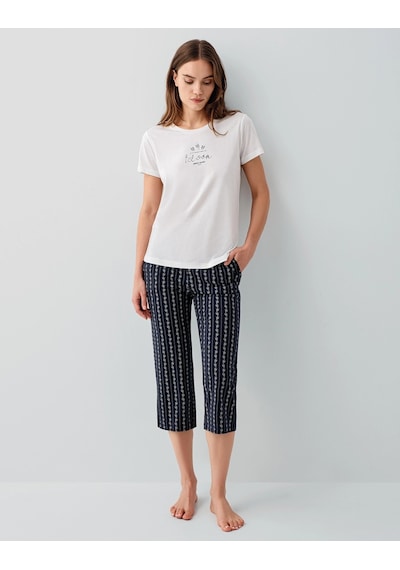 Moda Dua Pierre Cardin Pc9207-s Kadın Kapri Kısa Kol Pijama Takımı Beyaz