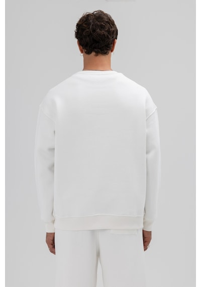 Vamos Basic Bisiklet Yaka Oversize Sweatshirt Ekru