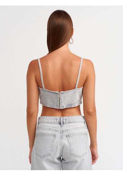 Dilvin Kısa Denim Büstiyer Gri