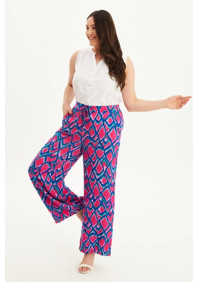 Myline Beli Lastikli Geniş Paçalı Pantolon-1643 Çok Renkli