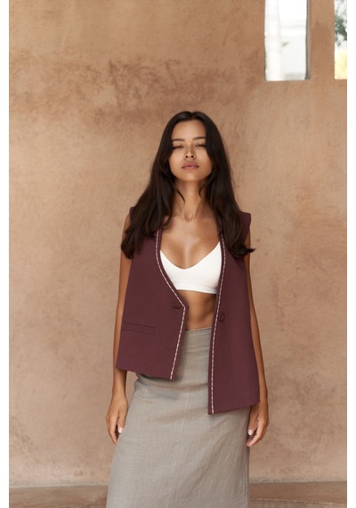 Mai Collection Mai Studios Co. Maysa Nakış Detay Bordo Yelek Bordo