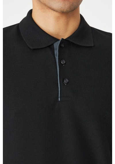 Siyah Modern Kesim Polo Yaka Erkek T-shirt Siyah