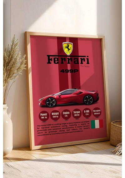 Ferrari 499p Premium Le Mans Hiper Araba Tablosu - Teknik Özellikli Otomobil Duvar Dekoru Kayın
