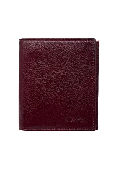 Süzer Deri Bordo Hakiki Deri İkiye Katlamalı Dikey Model Spor Erkek Cüzdan // 3010-bordo