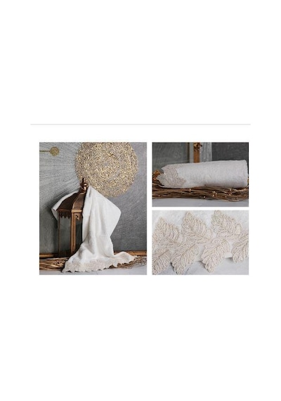 Leydi Home Yaprak Dantelli Havlu Krem 50x90 Cm Krem