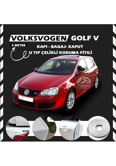Volksvogen Golf 5 Oto Araç Kapı Koruma Fitili 5metre Parlak Beyaz Renk