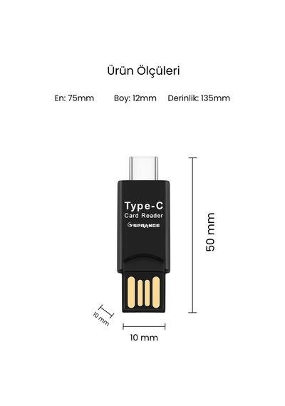 Usb To Type-c Kart Okuyucu Tf Mikro Sd Kart Okuyucu Tak Çalıştır Telefon Pc Tablet Uyumlu