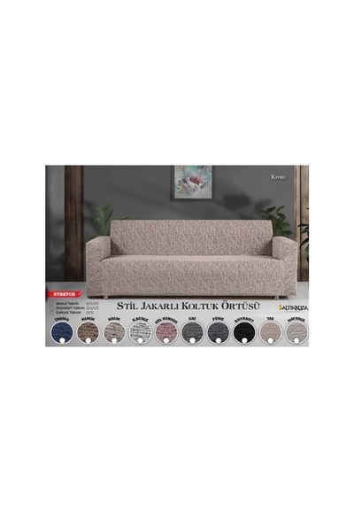 Altınkoza Still Jakarlı Streç Maxi Takım Koltuk Örtüsü / Modern / Lüx / 1.kalite 3+3+1+1 Krem